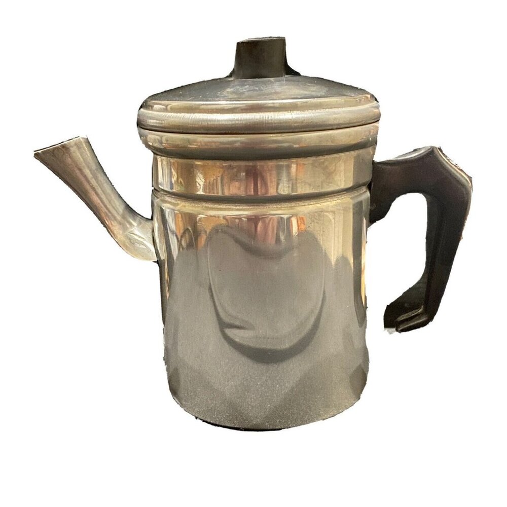 VINTAGE Aluminum Stovetop Tea Coffee Pot Made In Italy Camping Mid Century MCM